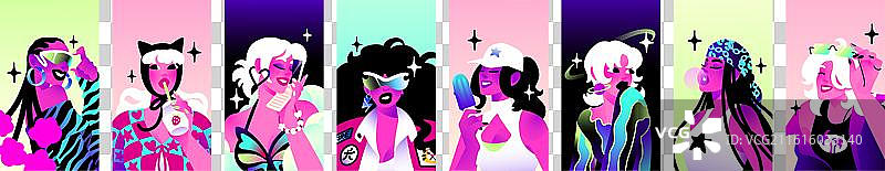 时尚女孩头像合集，风格化肖像图片素材