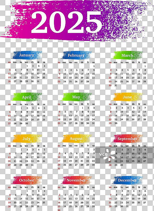 2025年日历，孤立在白色背景上图片素材