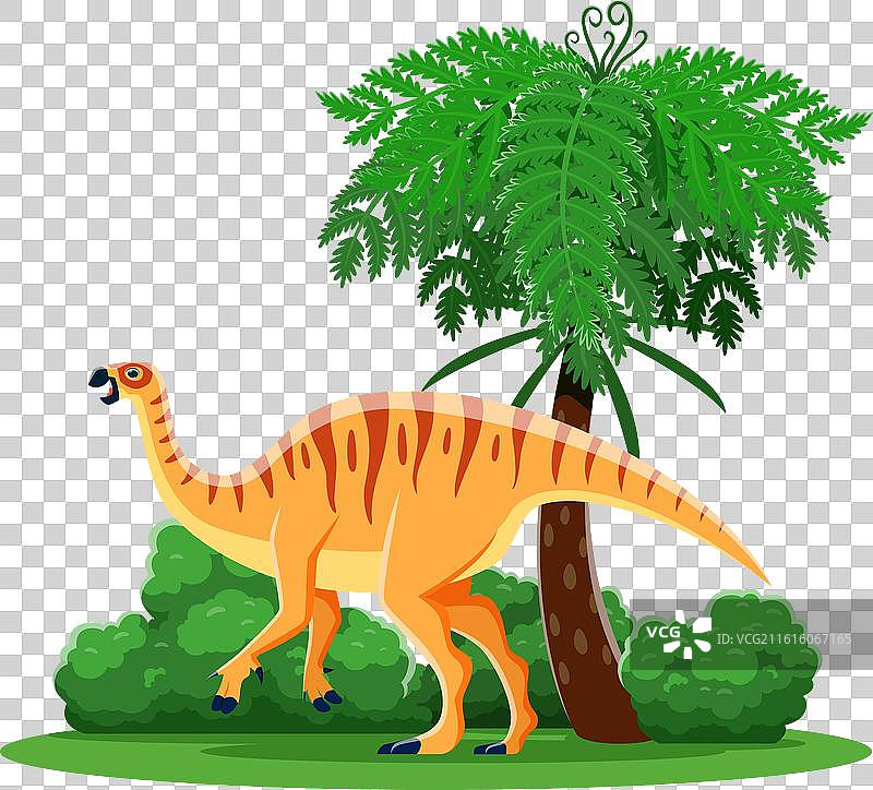 史前卡通剑龙和棕榈树图片素材