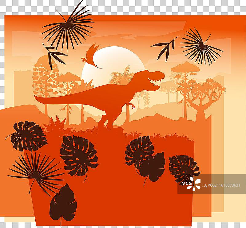 霸王龙头部与T-Rex恐龙剪影图片素材