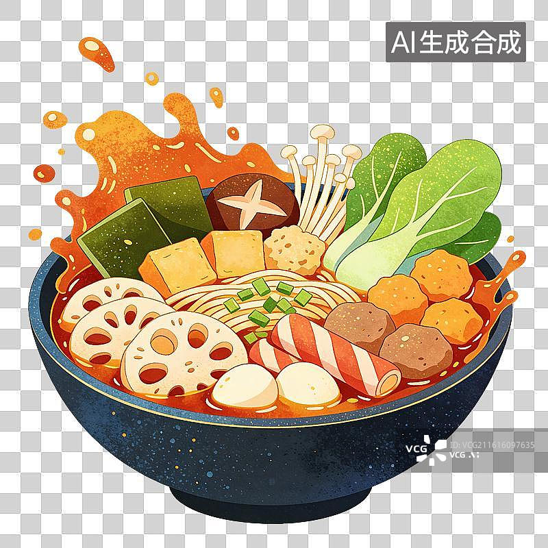 【AI数字艺术】麻辣烫美食插画图片素材