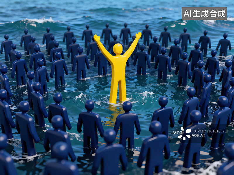 【AI数字艺术】站在人群中独特的个体，企业团队领导力概念图片素材