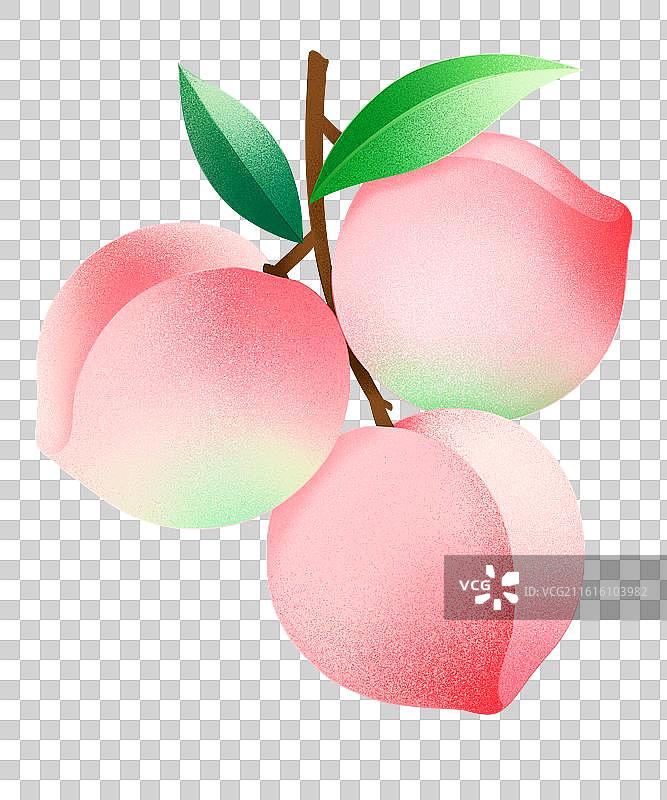 手绘一串新中式粉色水蜜桃免抠素材图片素材