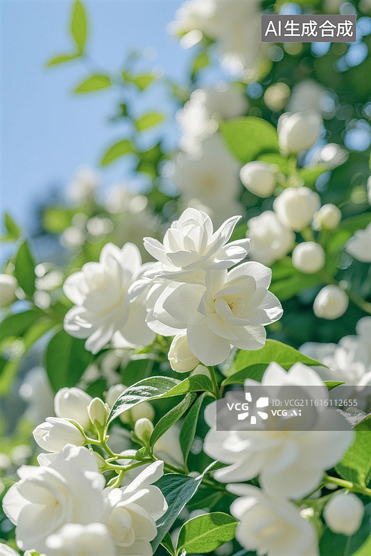 【AI数字艺术】春天清新茉莉花植物花卉背景图片素材