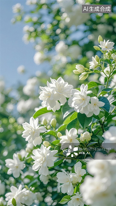 【AI数字艺术】春天清新茉莉花植物花卉背景图片素材