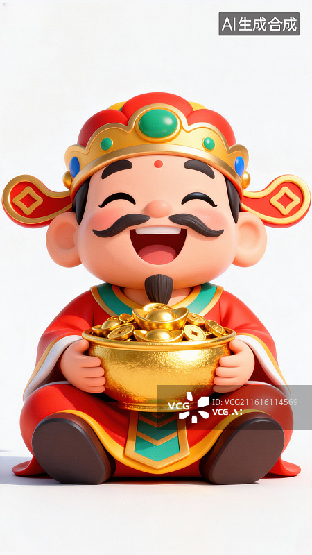 【AI数字艺术】财神爷手持金元宝图片素材