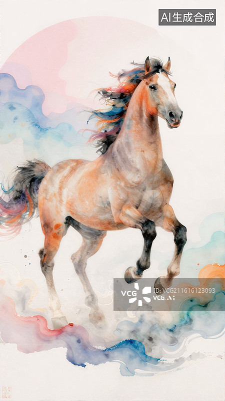 【AI数字艺术】奔腾骏马云中驰骋图片素材