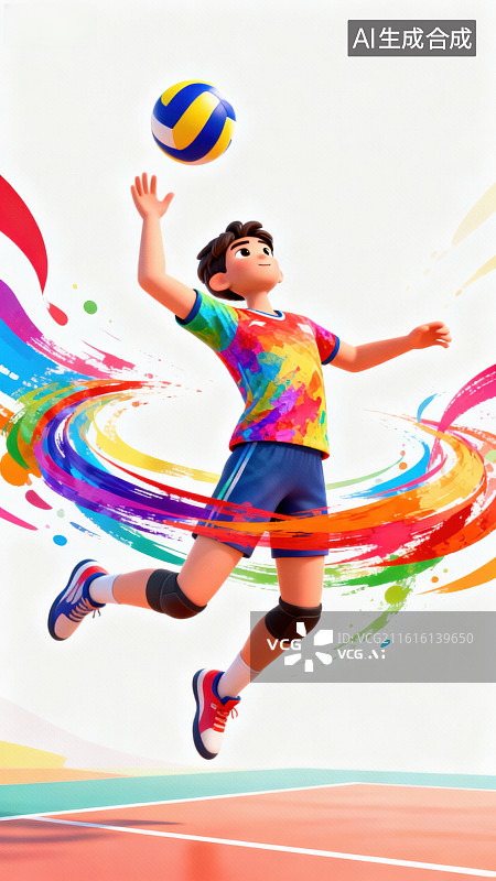 【AI数字艺术】排球运动员跃起扣球瞬间图片素材