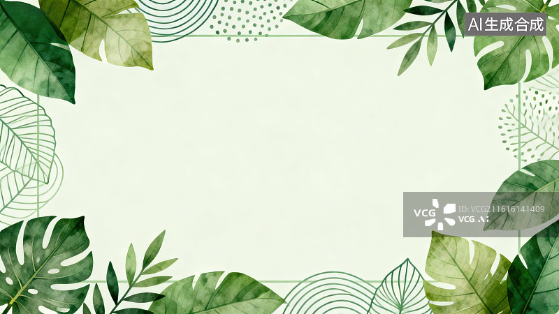 【AI数字艺术】绿叶植物边框图案图片素材