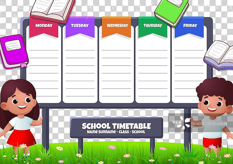 带有两名印度尼西亚人的学校课程表模板图片素材