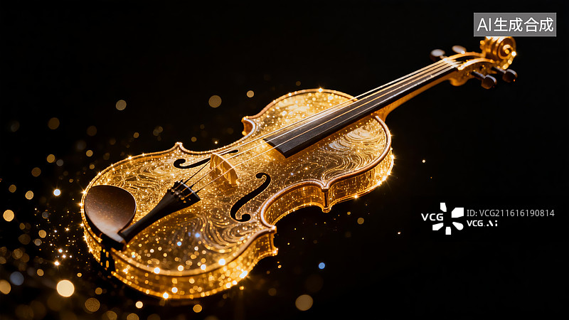 【AI数字艺术】金色闪耀的小提琴图片素材