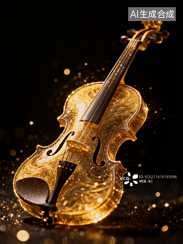 【AI数字艺术】金色发光的小提琴图片素材