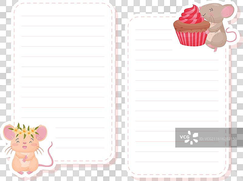 可爱的老鼠角色在空白的便签卡上图片素材