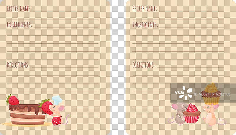 空白的食谱卡片，上面有一只可爱的小老鼠图片素材