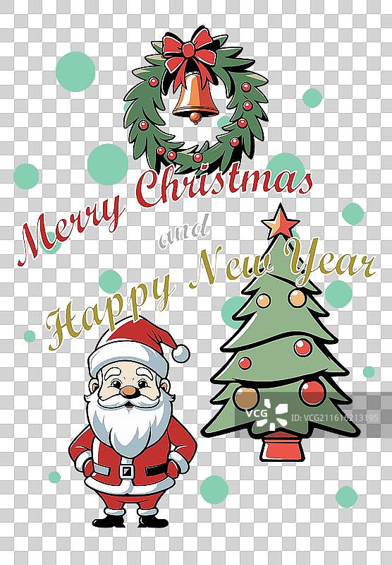 可爱的圣诞快乐和新年快乐贺卡图片素材