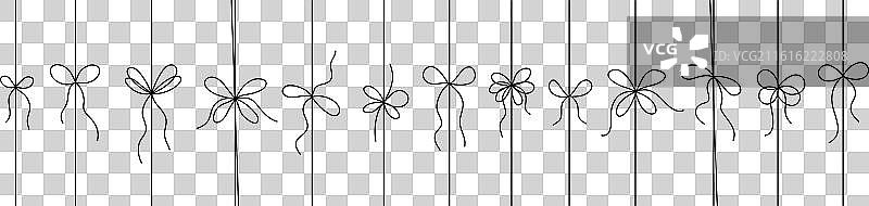 黑色细线礼品丝带蝴蝶结集合，孤立的薄蝴蝶结图片素材