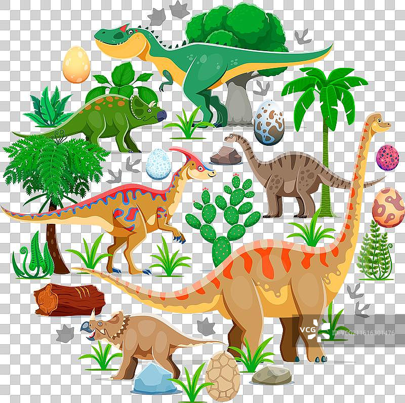 史前恐龙和恐龙蛋圆形横幅图片素材