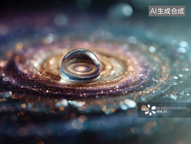 【AI数字艺术】水滴中想象宇宙微距图片素材