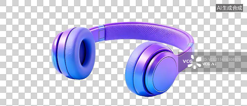 【AI数字艺术】头戴式耳机蓝紫色3D卡通立体渲染元素图片素材