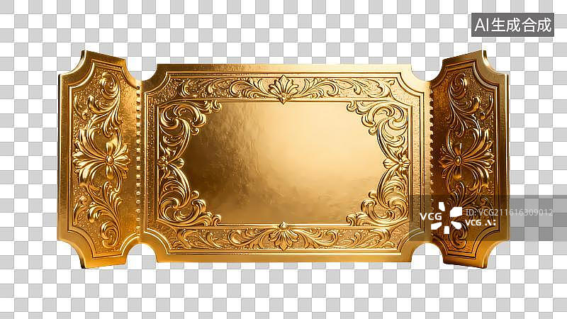 【AI数字艺术】金色奢华欧式票券浮雕质感3D立体渲染元素图片素材