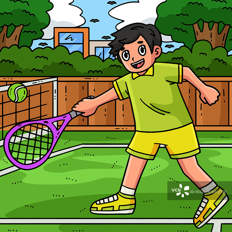 彩色卡通网球运动员接球图片素材