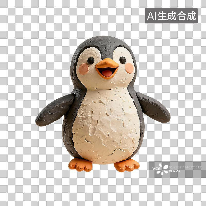 【AI数字艺术】3D渲染，粘土卡通企鹅，鸟类，冬天，南极，极地免抠元素图片素材