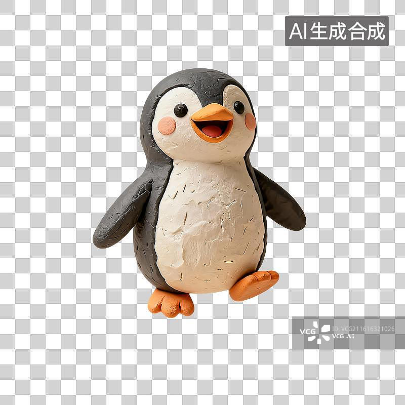 【AI数字艺术】3D渲染，粘土卡通企鹅，鸟类，冬天，南极，极地免抠元素图片素材