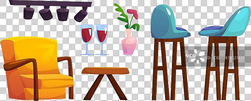 咖啡馆或咖啡店的室内家具和陈设图片素材