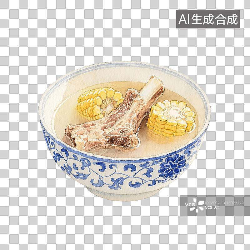 【AI数字艺术】国风手绘插画，肉汤，一碗汤，高汤，骨头汤，羊肉汤，免抠元素图片素材