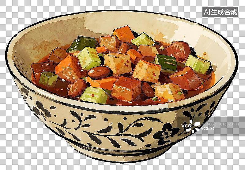 【AI数字艺术】手绘插画宫保鸡丁图片素材