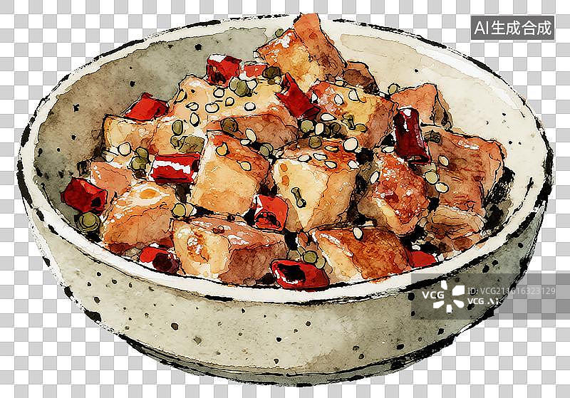 【AI数字艺术】手绘插画辣子鸡丁图片素材