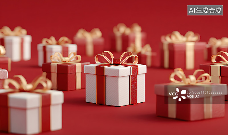 【AI数字艺术】红色背景上的礼物盒图片素材