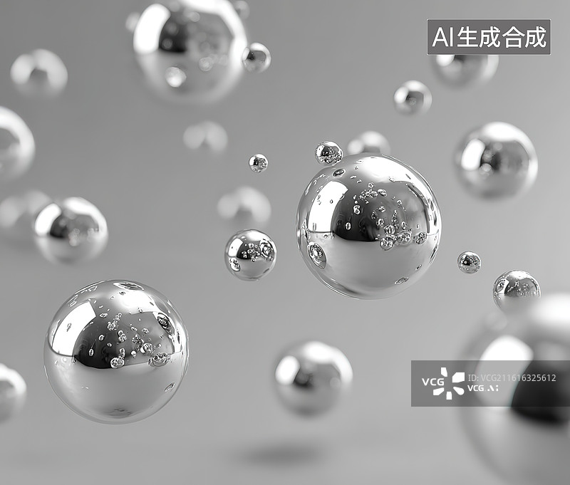 【AI数字艺术】悬浮的金属球体图片素材