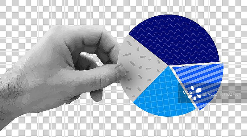 复古拼贴风格的手持饼图图表图片素材