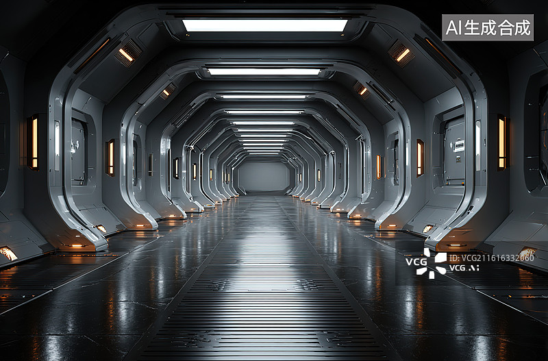 【AI数字艺术】未来科技飞船走廊图片素材