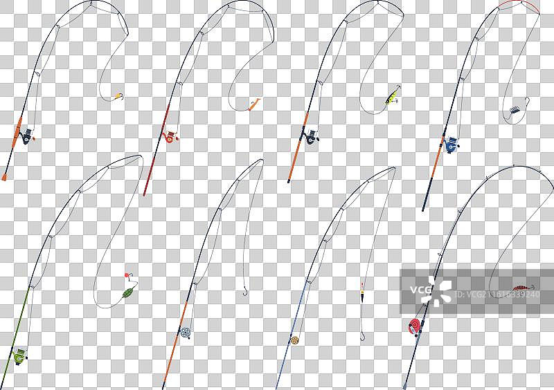 一套现代钓鱼竿，用于钓鱼图片素材