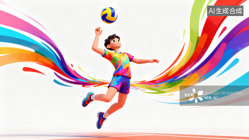 【AI数字艺术】排球运动员跃起击球瞬间图片素材