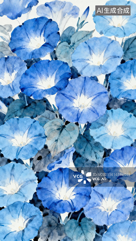 【AI数字艺术】蓝色牵牛花水彩画图片素材