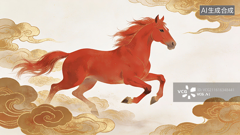 【AI数字艺术】红马腾云奔跑图图片素材