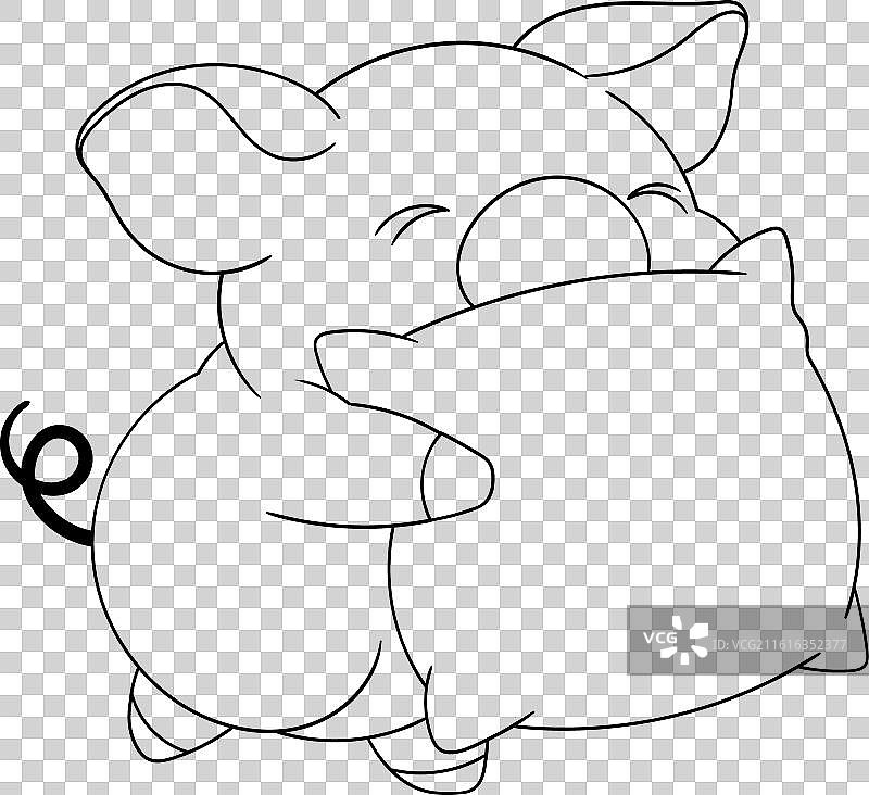 胖猪抱着枕头走向甜点图片素材