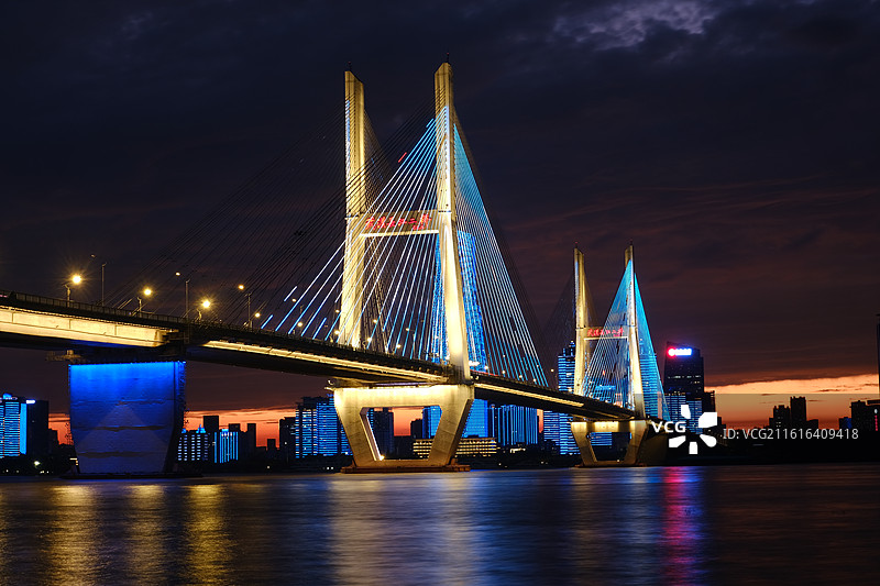 夕阳下的武汉长江二桥图片素材