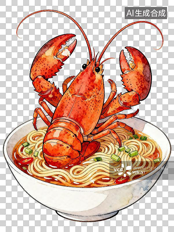 【AI数字艺术】龙虾拉面龙虾烹调手绘平面绘画免抠元素图片素材