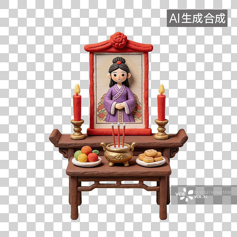 【AI数字艺术】3D粘土风农历正月十一奉紫姑春节过年年俗元素图片素材