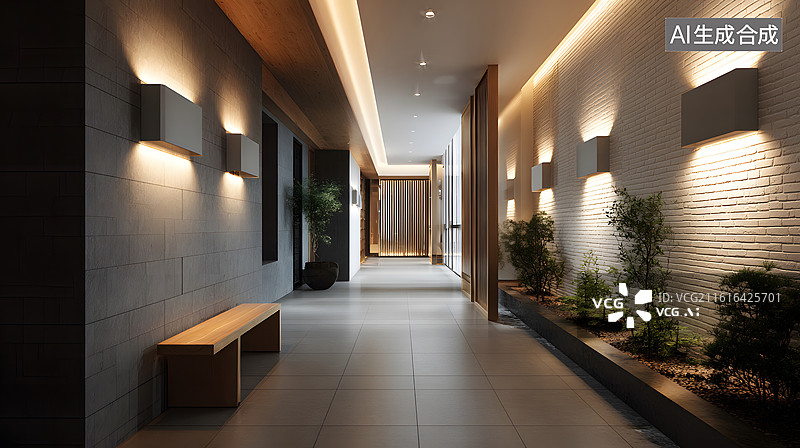 【AI数字艺术】现代建筑室内走廊空间图片素材