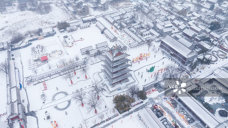 航拍雪后的潍坊寒亭杨家埠图片素材