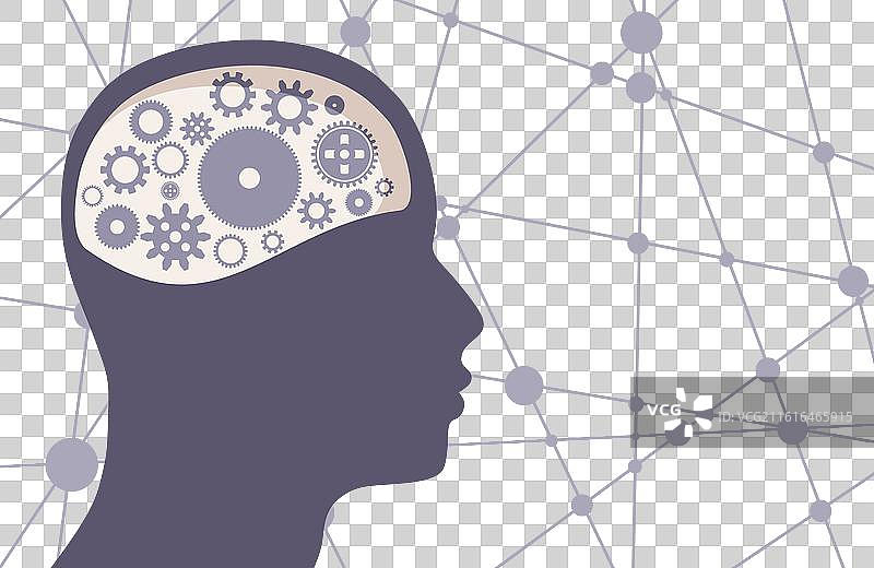 大脑内部有齿轮的人头，象征生产力图片素材
