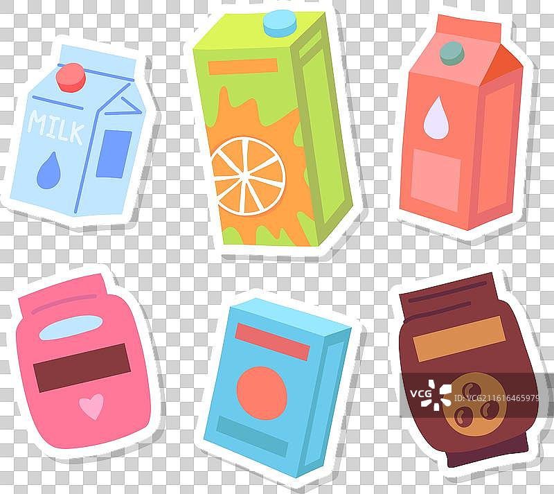 卡通彩色食品包装贴纸套装图片素材