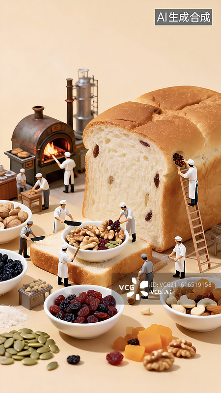 【AI数字艺术】移轴摄影制作营养美味烘焙面包场景图片素材