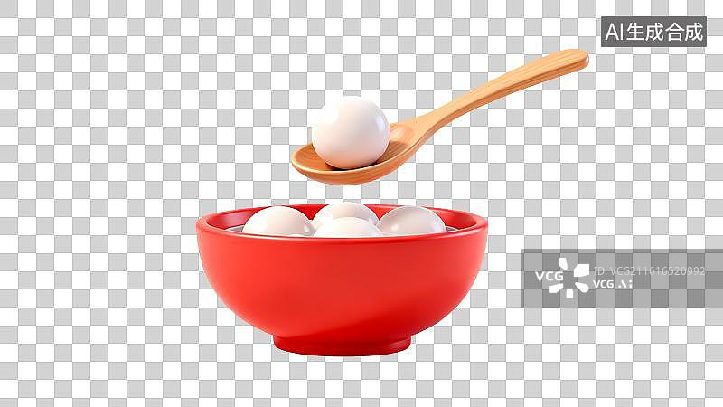 【AI数字艺术】一碗汤圆木勺红色3D立体卡通渲染质感节日元素图片素材