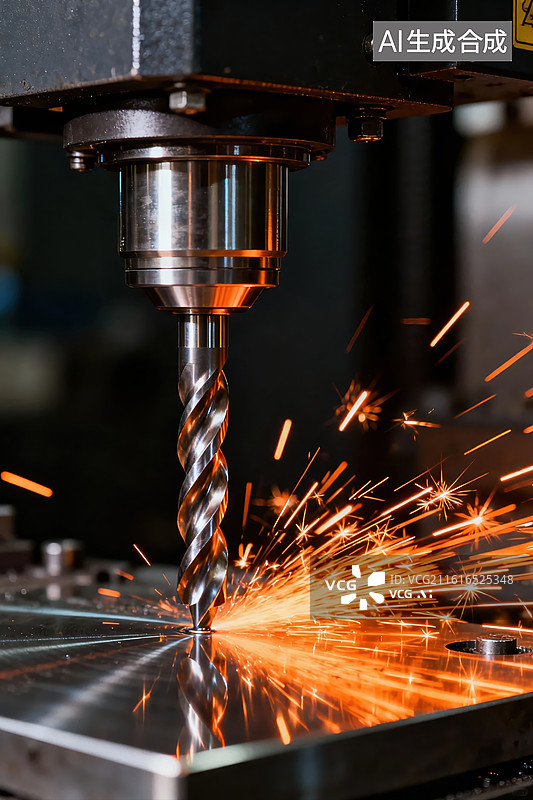【AI数字艺术】钻头加工金属产生火花图片素材